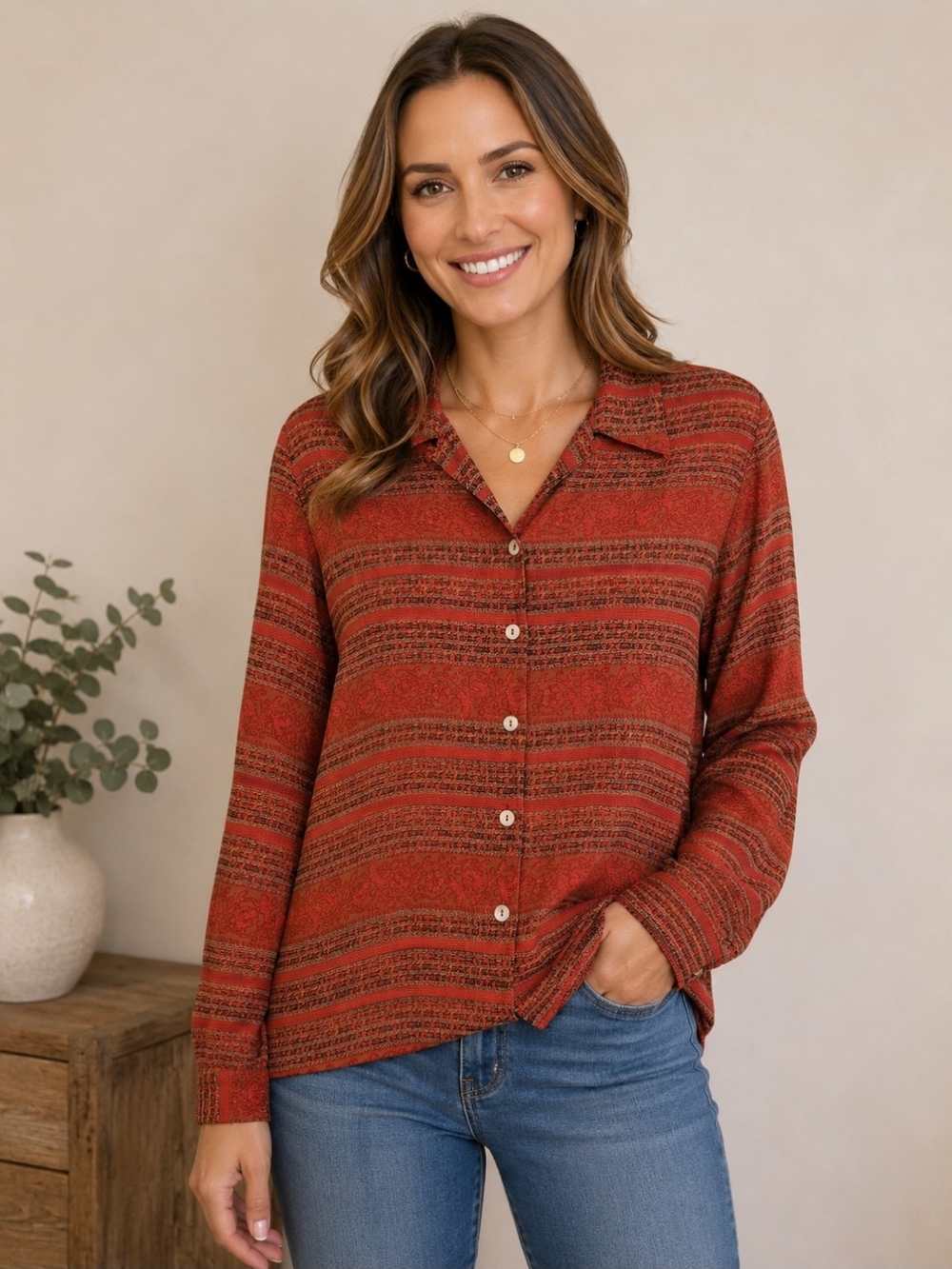 Tess 100% Silk Button Front Blouse Women’s Medium Boho Cottagecore Vintage Print